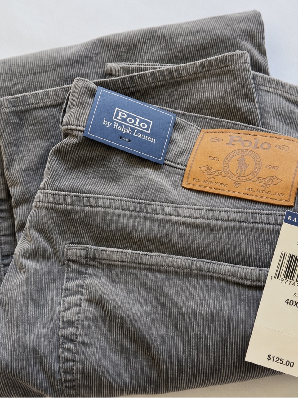 Polo by Ralph Lauren Gray Corduroy Pants with Leather Patch
